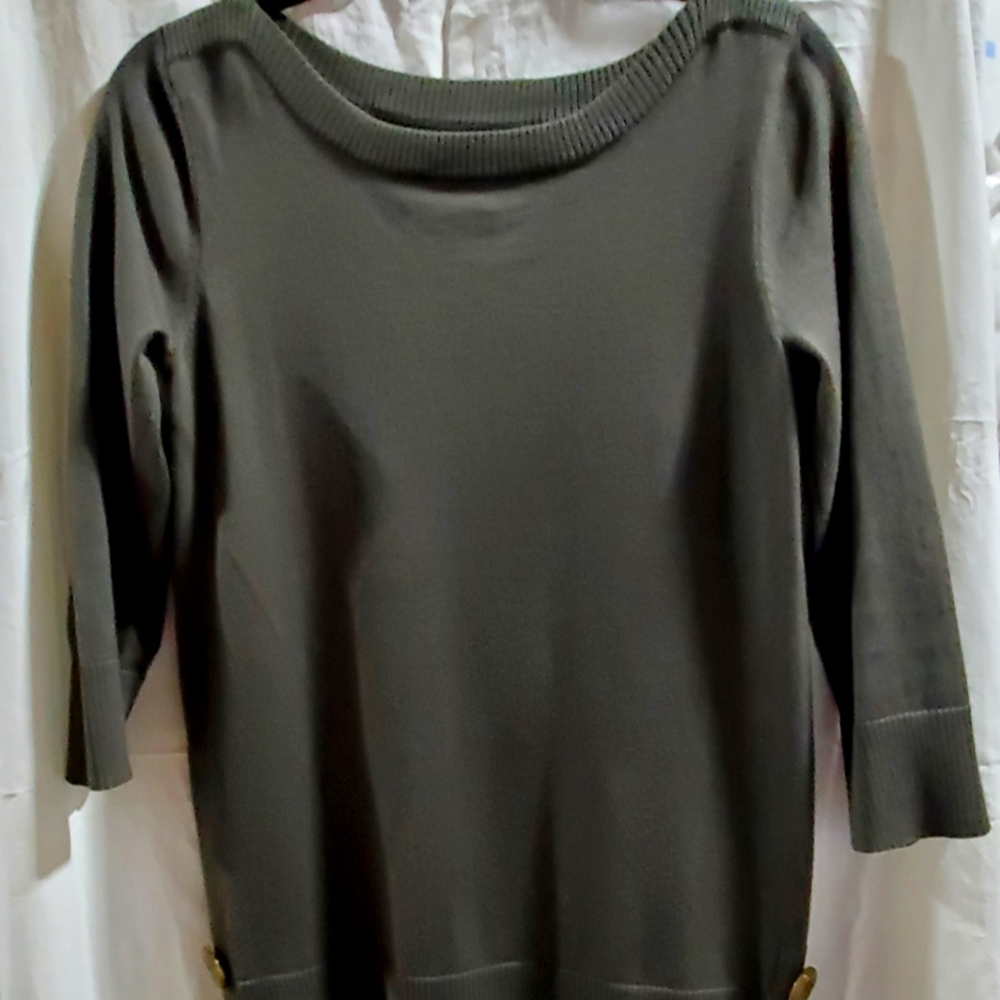 Cable and Gauge Small Olive Tunic Sweater with Button Detailing